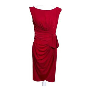 Maggy London Red Faux Wrap Pleated Dress